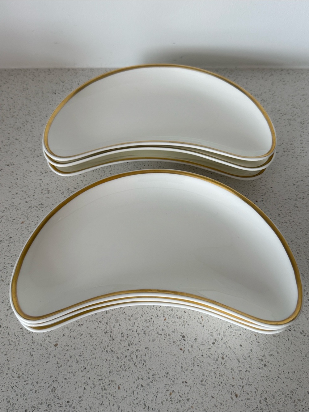 Wedgwood Group Tuscan Bone China Set: White Crescent Side Dishes with Gold Rim